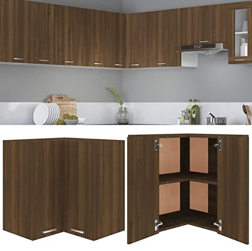 Küchenschrank Braun Eiche 57 x 57 x 60 cm, Wandmontage, Eckvitrine für Küche, Wohnzimmer und Büro, Holzwerkstoff mit hängendem Design