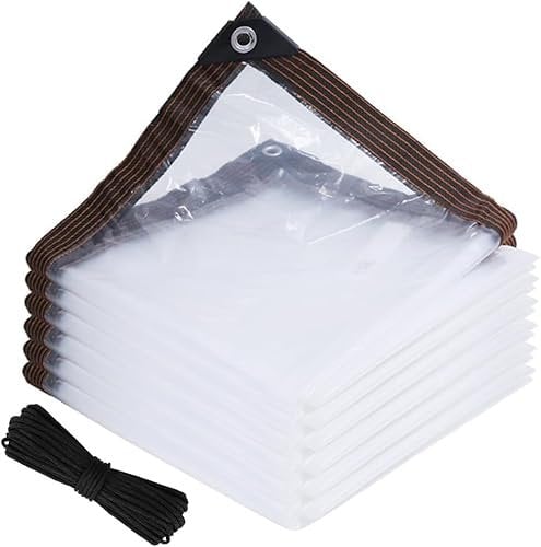 KBIBCK Clear Tarpaulin, 2M x 3M Clear Waterproof Heavy Duty Transparent Tarpaulin Sheet with Eyelets and 5M Rope, Transparent Waterproof TarpaulinCover for Home Garden Outdoor Camping Caravan