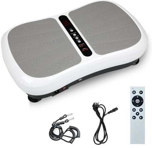 Vibrationsplatte, Rüttelplatte Sport Fitnessgeräte für Zuhause Workout, 99 Intensitätsstufen, 5 Trainingsprogrammes, Massagegerät mit Bluetooth Lautsprecher, Ganzkörpertraining & Muskelaufbau (EU-03W)