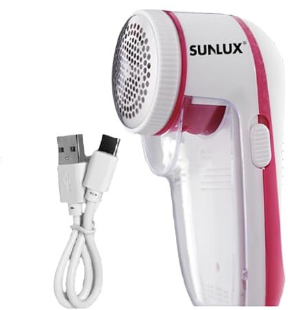 SUNLUX Levapelucchi Elettrico Ricaricabile - Rimuovi Pelucchi e Lanugine da Vestiti, Maglioni e Tessuti - Compatto 15 cm, Colori Assortiti