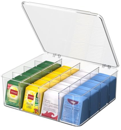 YYICO Tea Bags Organizer: Extra Large Tea Bag Holder - Clear Plastic Storage Box with Lids, Stackable Tea Packet Organizer for Countertop Pantry