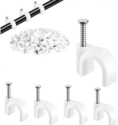 100PCS Round Cable Clips, 6MM Cable Nail Clips,Wire Tidy Clips, Durable Cable Wall Clips for Organizing Ethernet, USB Cable, Phone Line and TV Line-White