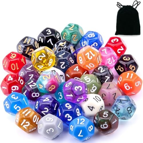 JYNVO 21 D12 Würfel + 1 Tasche, Polyeder Würfel Set für DND RPG Mathematikunterricht Tischspiele Party Familie