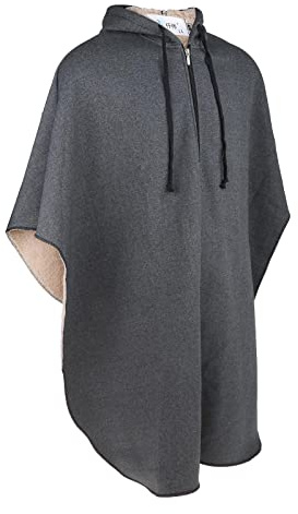 PawwJoy Rollstuhl Poncho mit Kapuze ärmellos für Erwachsene wasserabweisend winddicht Allwetter Schutz für elektrische und manuelle Rollstühle- Meliert Grau Männlichen