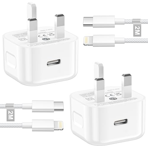 iPhone Charger Fast Charge 20W 2Pack, 2M USB C to Lightning Cable [Apple MFi Certified] with Fast Charger USB C Plug PD Fast Apple charger UK Plug for iPhone 14 13 12 11 Pro Max XS X 8 7 6, iPad,iPod