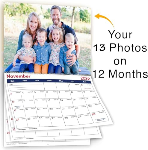 Individueller Foto-Wandkalender 2026, personalisieren Sie Ihr Zuhause und Büro mit 13 Erinnerungen, gestalten Sie Ihren eigenen Kalender 2026, personalisierbar (Wandkalender 29,7 x 42 cm, 2 Packungen)