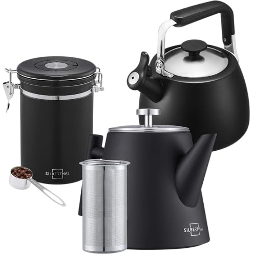 SILBERTHAL Teekannen 3er Set mit Wasserkocher Induktion und Teedose | Aus Edelstahl & doppelwandig - Ideales Geschenkset für Teeliebhaber
