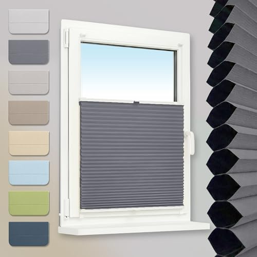 Plisart Wabenplissee Klemmfix ohne Bohren - Grau-Weiß 115x120cm | Verdunkelung, Honeycomb, Thermo Rollo zweifarbig, Faltrollo mit Metallklemmen für Fenster & Tür, Jalousie, Plisseerollo