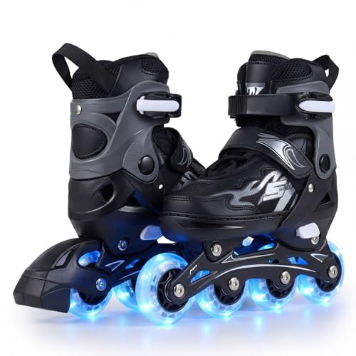 COSTWAY Rollschuhe Kinder, 4 Größen verstellbar, Inline Roller Skates für 5-7/7-9/9-14 Jahren, Inliner mit leuchtenden Rädern, Kinderrollschuhe drinnen & draußen für Jungen, Mädchen & Anfänger