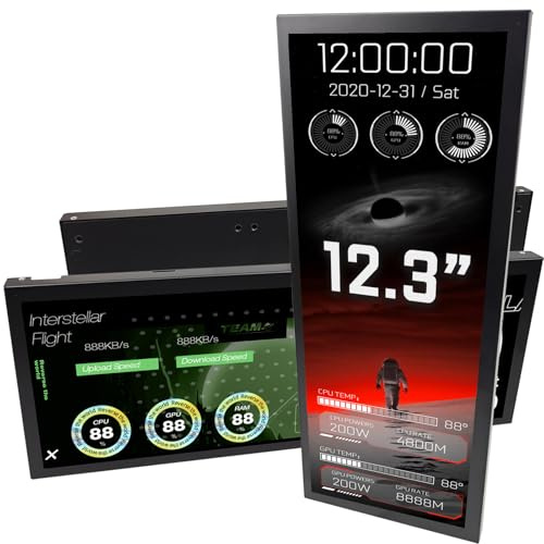 WOWNOVA 12.3 Universal Screen for PC Build, PC Temperature Display Mini Monitor, LCD Screen Inside PC Case with Screen, Computer Case Accessories Mini LCD Screen for Gaming Desktop (Black)