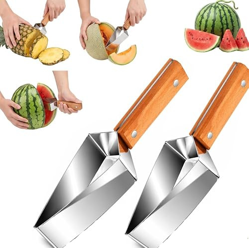 2 Pcs Coupe Pasteque,Coupe Tranche de Pastèque Triangle,Coupe Melon et Pastèque Acier Inoxydable, Coupe-Pastèqu,Gadget Cuisine Trancheuse Fruits pour Cuisine,Fêtes de Famille,Camping,Gadget de Cuisine