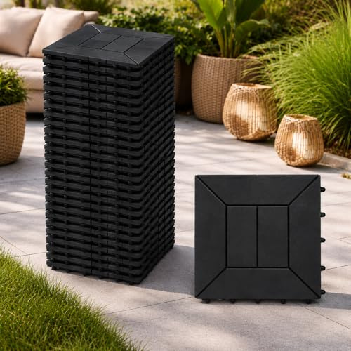Ma Maison Set di Piastrelle in Plastica 30x30x2h cm - Pavimento Esterno, Giardino, Sistema a Incastro, per Terrazza, Patio, Resistente - Set da (48, Antracite)