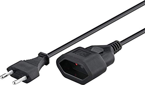 Goobay 51355 Câble d'alimentation Rallonge / Câble d'alimentation / Rallonge pour prise type C européenne sur prise type C européenne femelle / 2m / 250V / 0.75 mm² câble plastique 2 / Noir