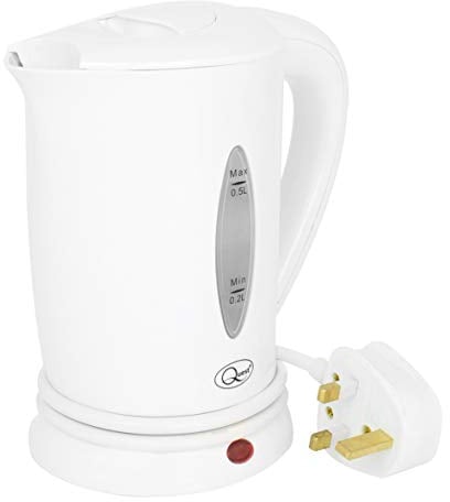 Quest 35440 Compact Travel Kettle / 0.5 litres / 600 Watt/Dual Voltage/Indicator Light/Includes 2 Cups/White