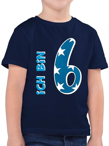 Kinder T-Shirt Jungen - 6. Geburtstag - Ich Bin sechs Blau Junge - 116 (5/6 Jahre) - Dunkelblau - geburtstagsshirt 6 Tshirt 6.Geburtstag Jahre. Shirt Jahre geburtstagstshirt sechster Kindershirt t