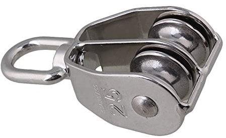 CNBTR M25 Silver 304 Stainless Steel 25mm Swivel Double Pulley Block Chain Traction Wheel