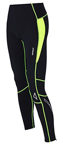 Airtracks Herren Winter Thermo Laufhose Lang Jogginghose Trainingshose Jogginghose Fitnesshose Leggings Fahrradhose - schwarz-neon - XL