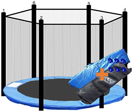 walexo Trampolin Randabdeckung + Sicherheitsnetz für 6 Stangensysteme (427 cm Ø, Blau/Schwarz)