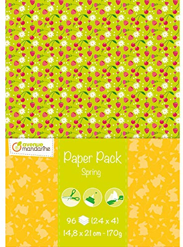 Avenue Mandarine CC040C Paper Pack, 96 Bogen aus Papier 170g (24 Designs x4), DIN A5, 14,8 x 21 cm, ideal für Bastelprojekte, 1 Pack, Frühling
