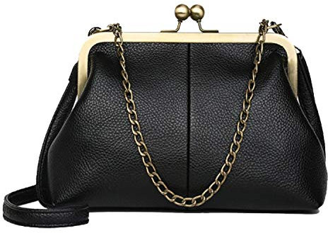 Puyang Small Crossbody Phone Bag Women,PU Leather kiss lock Card Holder Purse and Handbags,Vintage Shoulder Bag with Adjustable Strap (Black)