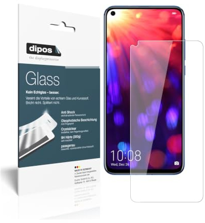 dipos 2x Displayschutzfolie 9H klar für Honor V20 | Bricht und splittert nicht, kein Echtglas, Anti-Shock, passt perfekt, kratzfest, blasenfrei, hüllenfreundlich, selbstklebend
