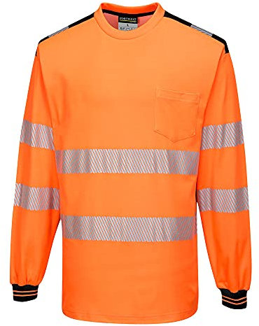Portwest T185 Lightweight PW3 Hi-Vis Cotton Comfort T-Shirt L/S Orange/Black, Large
