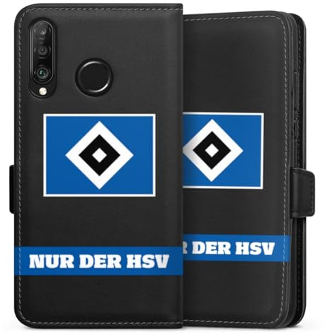 Klapphülle kompatibel mit Huawei P30 Lite Handyhülle aus Kunst Leder schwarz Flip Case HSV Statement Hamburger SV