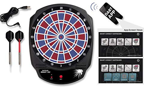 sunflex Dartscheibe Smart Tec - elektronische Dartscheibe + 6 Pfeile und Ersatzspitzen | kabellose Verbindung zum Smartphone oder Tablet via Bluetooth 4.0