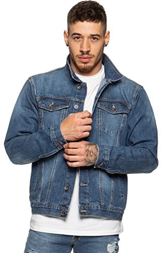 Enzo Mens Designer Denim Jacket Western Classic Style Trucker Vintage Style Coat (3XL, Blue)