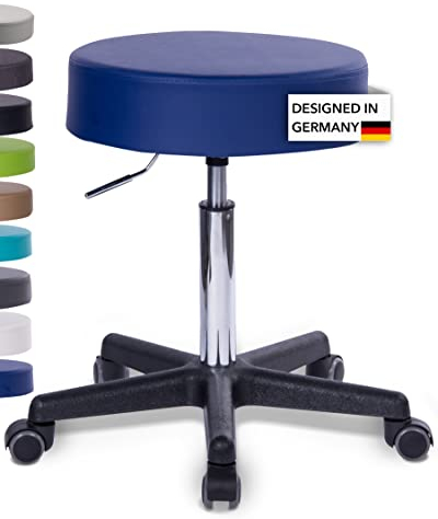 1stuff Rollhocker Squash 40 - ca. 51-71 cm Höhe - Bürohocker mit extra breitem 40 cm Sitz - vielseitiger Arbeits-Hocker - Praxishocker mit Rollen - Studiohocker Royalblau