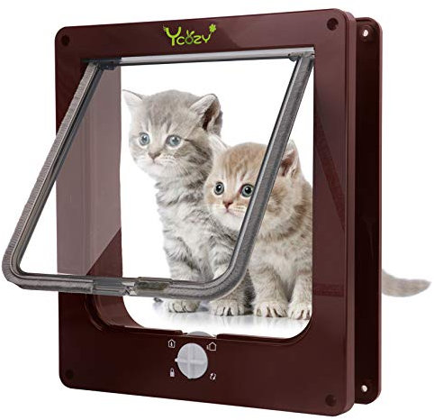 Ycozy Mittel Katzentür Außengröße 22 x 19cm Upgraded - 4 Positionen Drehschalter Verriegelung Indoor Haustiertür für Innen- / Außentüren/Fenster/Wand, wetterfeste Katzenklappe für Kätzchen & Hunde