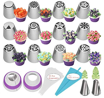 27 Pcs Icing Piping Nozzles Tool DIY Cake Cupcake Decorating Supplies Kit for Decorating Cake Biscuit