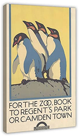 Vintage-Reise-Poster im Stil der 1920er Jahre, für den Zoo Pinguin's Regents Park Camden Town London Zoo, 40 x 60 cm, Rahmen: 1