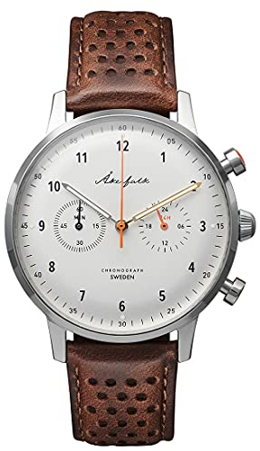 AKERFALK Chronograph Hybrid Quarz Weiß Leder Vintage Braun Herren Uhr