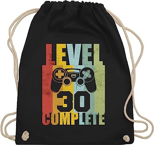 Turnbeutel Rucksack - 30. Geburtstag - Level 30 complete Vintage - Unisize - Schwarz - geschenke 30.geburtstag 30th birthday jahre turnsack zum 30sten 30iger mit kordelzug 30-geburtstag stoffbeutel