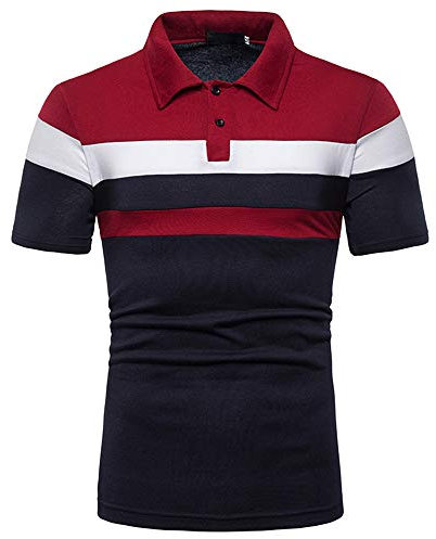 Shirt Herren Sommer Kent-Kragen Spleißen Herren T-Shirt Atmungsaktiv Taschen Mode Kurzarm Herren Freizeitshirt Knopfleiste Business Golf Outdoor Sport Herren Poloshirt H-Red3 M