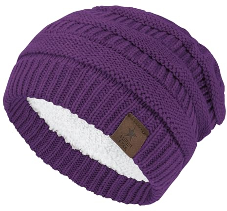 Durio Strickmütze für Damen und Herren, dick, mit Fleece gefüttert, Unisex, S Lila, Einheitsgröße