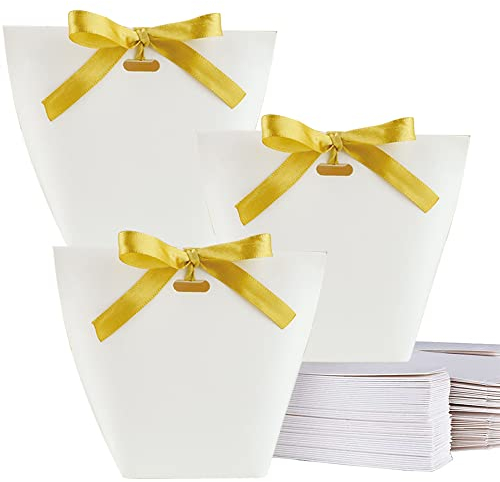 50 Stück Weiße Geschenkbox, Geschenkbox Aus Kraftpapier Mit Band, Kraftpapier Pralinenschachtel, Kleine Geschenktüte, Zum Verpacken Von Bankettgeschenken, Süßigkeiten, Keksen (Weiß)