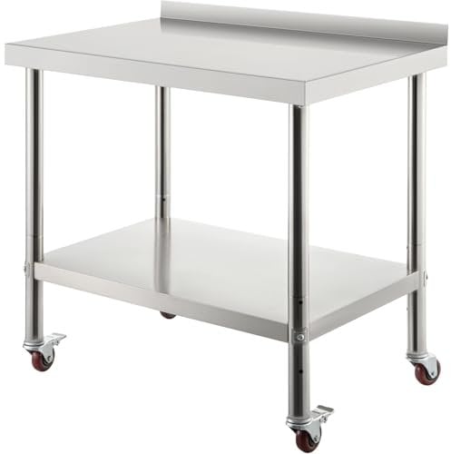 VEVOR Tavolo da Lavoro in Acciaio Inox 610 x 762 x 1005,6 mm per Preparazione di Alimenti Commerciali con Ruote Tavolo da Lavoro ad Altezza Regolabile per Ristorante Hotel Bar, Tavolo Lavoro Cucina