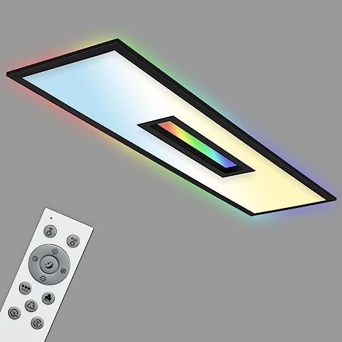 Telefunken - LED Panel, LED Deckenleuchte, Deckenlampe dimmbar, inkl. Fernbedienung, RGB-Innenbereich und -Backlight, 24 Watt, 2500lm, Timerfunktion, 1000x250x63mm (LxBxH), Schwarz