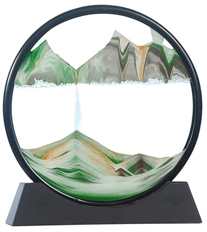Fließendes Sandgemälde, bewegliches Sandkunstbild, rundes Glas, 3D-Tiefsee-Sandlandschaft in bewegter Anzeige,Sandrahmen, Heim- und Büro-Desktop-Dekorationen (Grün, 7 Zoll)