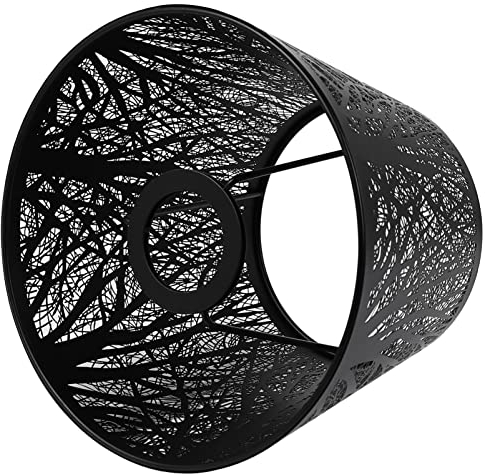 OSALADI Tree Shadow Lamp Shade, Iron E27 Small Table Lamp Shade Hollow out Metal Lampshade Modern Style Lamp Cover for Table Bedside Chandelier, 19X19X15cm, Black