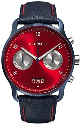 DeTomaso SORPASSO MACCHINA Blue Rot Herren-Armbanduhr Analog Quarz Lederarmband Blau