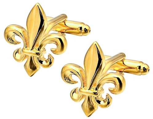 Bouton de Manchette Fleur de Lys Doré | Boutons de Manchette Classique et Elégant | Cadeau Chemise de Mariage pour Homme | Accessoires Hommes Design | Manches Mousquetaire Française Luxe Lys Doré