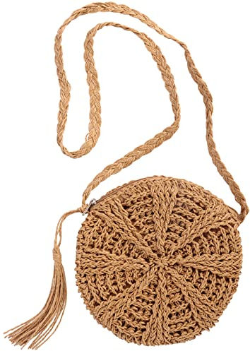 NiCoLa Round Straw Crossbody Bag (Brown)
