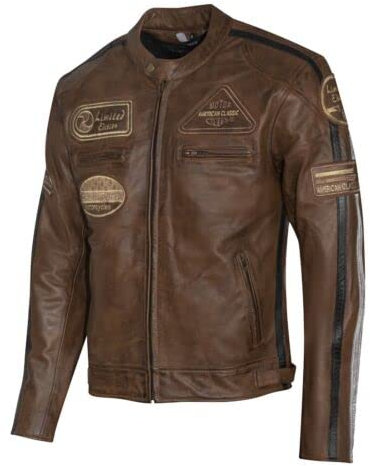 PRO FUTURE Giubbotto Moto in pelle da Uomo ASPIDEX Vintage Custom & Café Race Stile Harley (S, MARRONE)