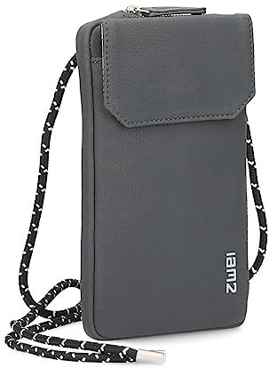 Zwei Handytasche zum Umhängen Mademoiselle.M MP30 Smartphone-Etui & Geldbörse 2-in-1, umlaufender Reißverschluss, längenverstellbarer Riemen, Mini-Handtasche 19 x 10 x 3 cm (Velours-ash)