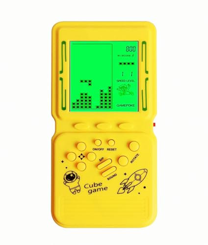 HLF Retro Ziegel Spielkonsole großer Bildschirm mit grüner Hintergrundbeleuchtung eingebaute 25 Multi-Mode Spiele Geschwindigkeit und Schwierigkeit einstellbare (Yellow)