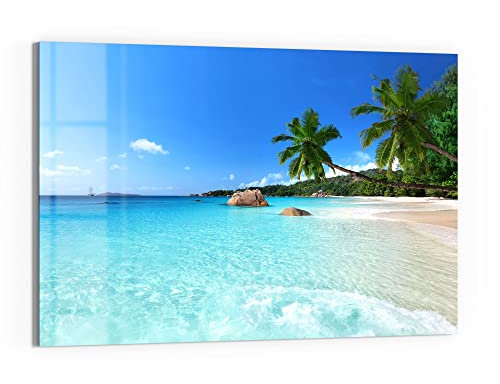 DEQORI Tableau magnétique en verre - 60 x 40 cm - Motif plage de livre d'images - Tableau mémo en verre - Avec aimants, stylo et chiffon pour cuisine et bureau - Tableau magnétique et inscriptible