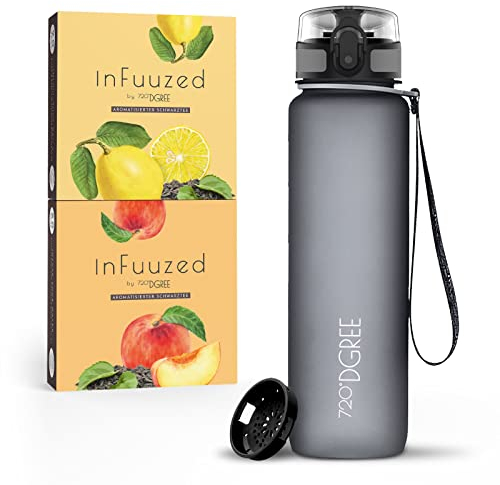 720°DGREE Eistee Trinkflasche 1l “uberBottle + InFuuzed“ - BPA-Frei, Ohne Zucker, Keine Kalorien - Einfach leckerer Geschmack für Deine Wasserflasche, Die Eis Tee Alternative - 2x 25 Beutel mind. 25l